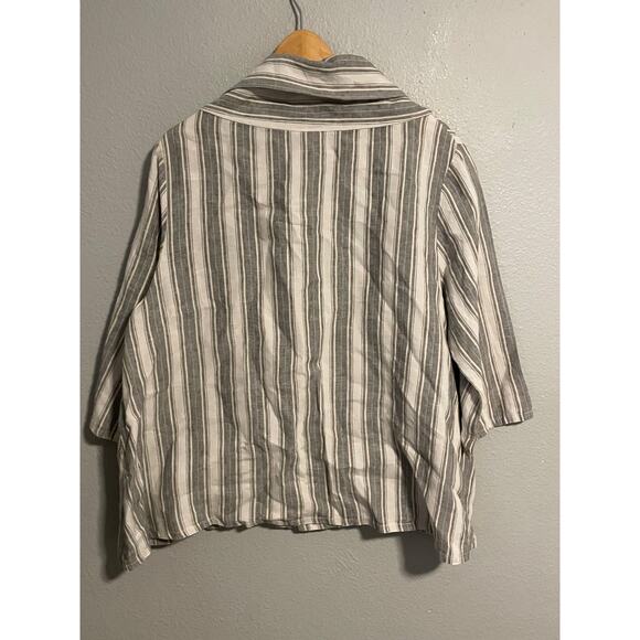 Bryn Walker Tunic Womens Large Gray Stripe Linen Cowl Neck 3/4 Sleeve Lagenlook - Picture 5 of 8